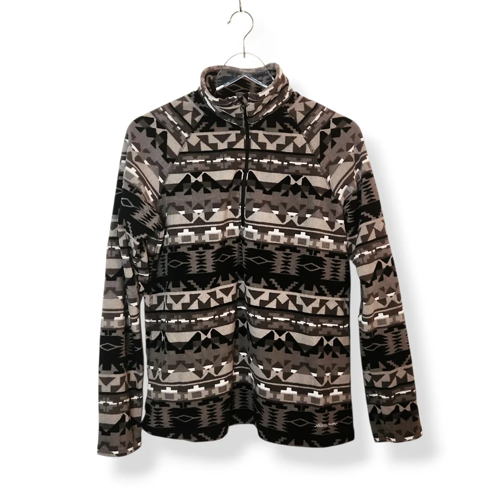 Eddie Bauer Women's 1/4 Zip Fleece Gray Aztec Southwest Print Size Large